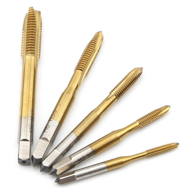 Ellbest 5Pcs Metric Tap M3-M8 Ti-Coated Straight Flute Thread Tap Mini Machine Screw Drill Tap for Threading Machine Electric Drill DIY - Image 3